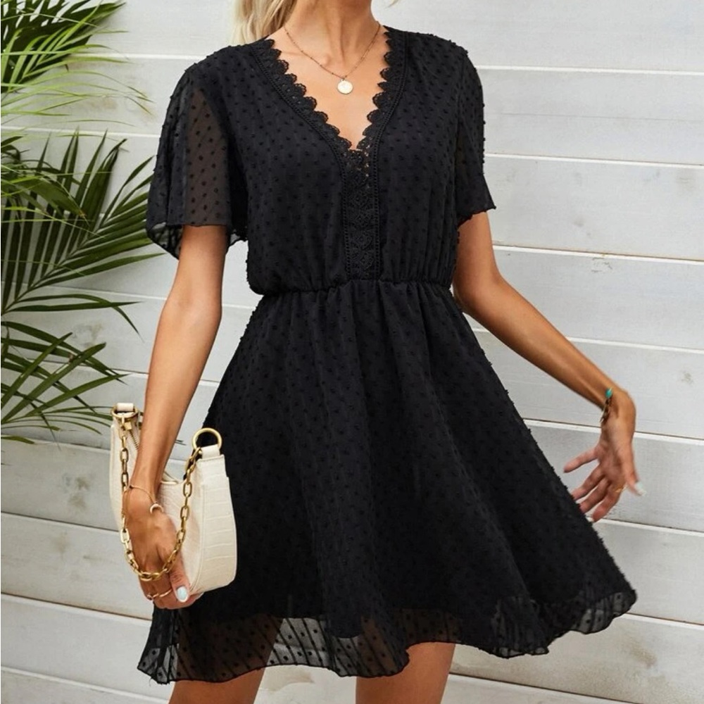 Back Lace Panel Dot Dress
